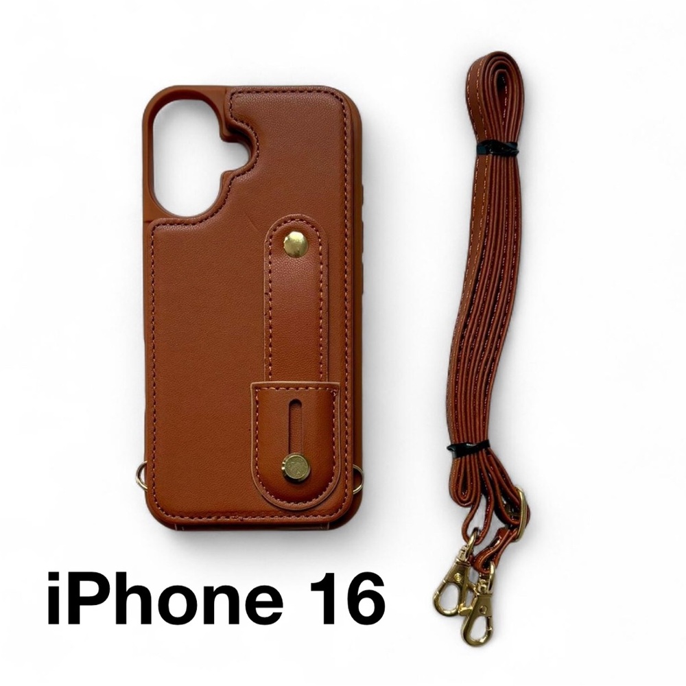 Brown Flux Leather iPhone 16 Case with Strap NWT